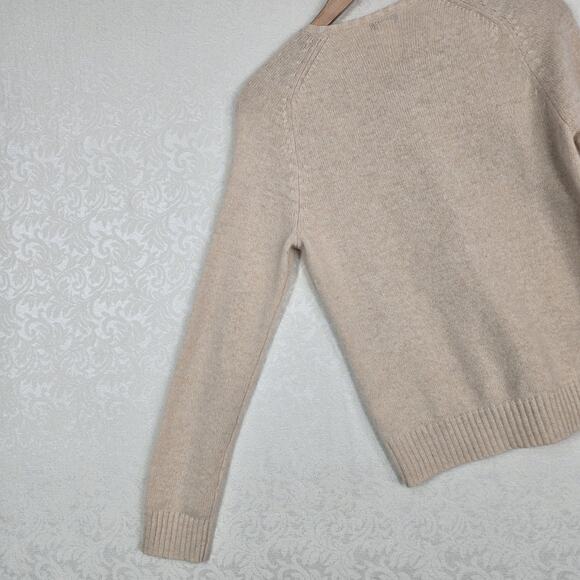 J Crew Lambs Wool Angora Rabbit Hair Cardigan sz M Beige Rhinestone Buttons - Picture 9 of 15